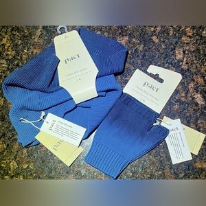 PACT Blue Ombre MATCHING SET Wrist Warmers & Neck Snood 2 Piece SET